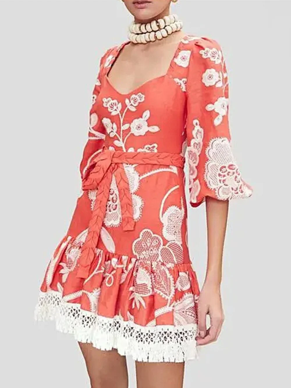 Alexis Dresses | Alexis Coral White Embroidered Linen Mini Dress Size M | Color: Orange/White | Size: 6 | Thriftylikethat's Closet